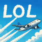 Samolot zostawiający smugi kondensacyjne w kształcie napisu „LOL”