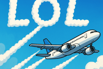 Samolot zostawiający smugi kondensacyjne w kształcie napisu „LOL”