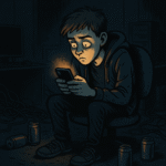 Młodzież zapatrzona w ekran telefonu, odcięta od świata rzeczywistego.