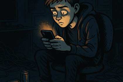 Młodzież zapatrzona w ekran telefonu, odcięta od świata rzeczywistego.