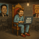 Parodia – człowiek tworzący własne social media w piwnicy.