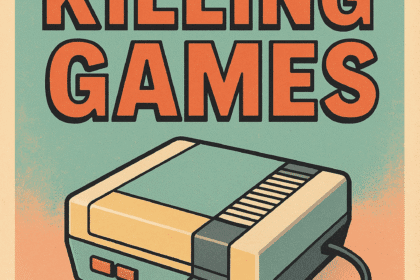 Protest plakat w stylu retro – konsola z odłączonym kablem i hasłem Stop Killing Games.