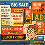 Polski elektromarket online z banerami reklamowymi zamiast towarów.