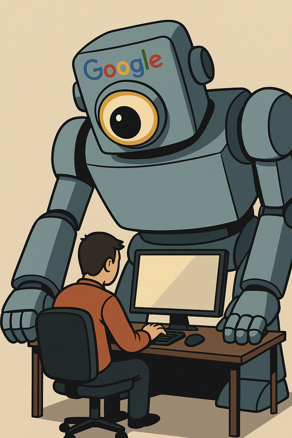 Google jako wielki robot patrzący 24/7 na użytkownika internetu