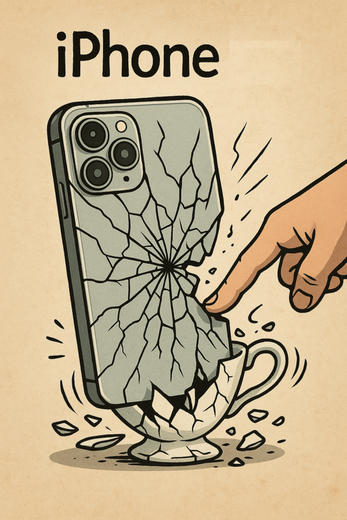 iPhone 17 rozbija się jak filiżanka – satyryczna grafika