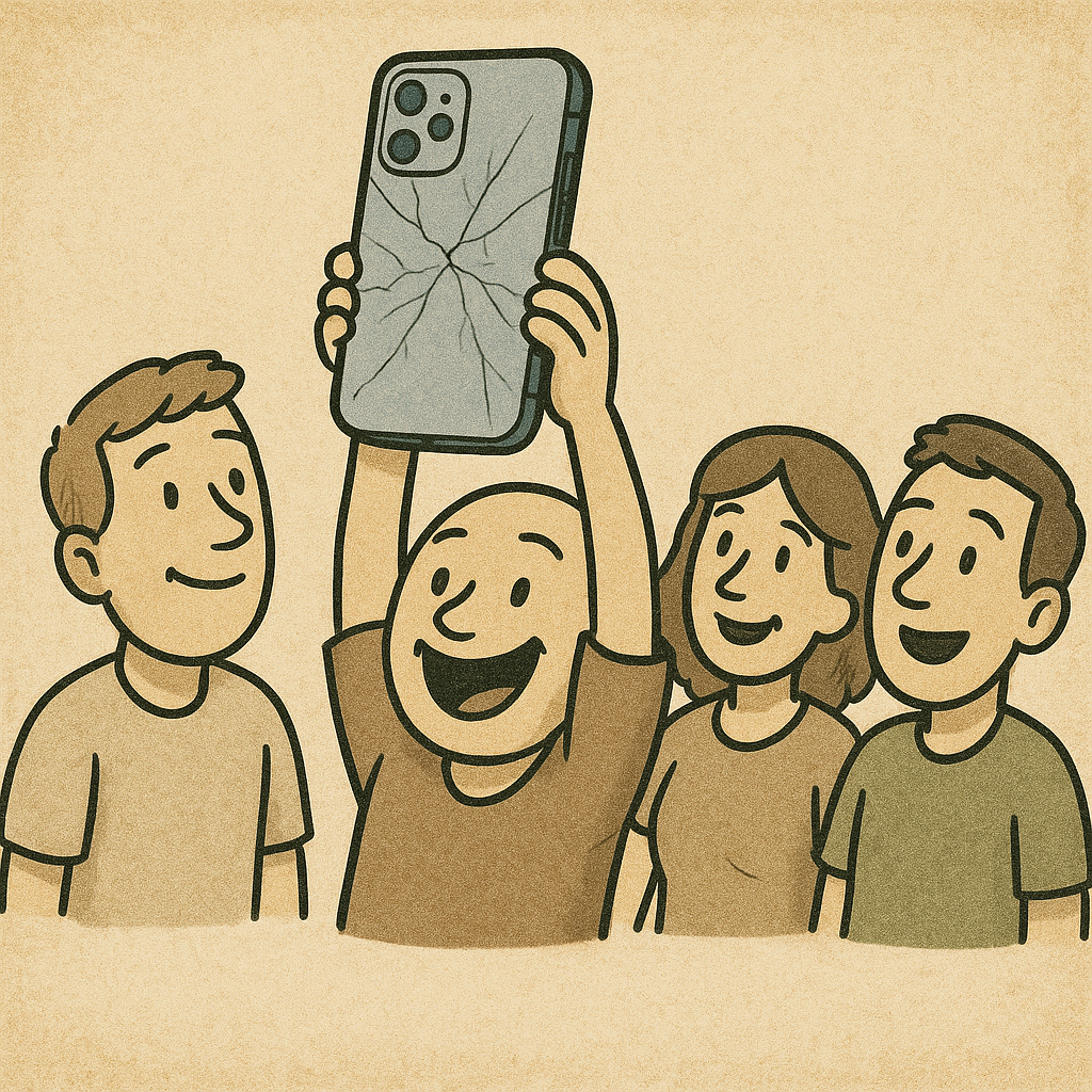 Rozbity iPhone jako symbol statusu