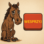 Parodia reklamy z koniem do uratowania – satyryczna ilustracja