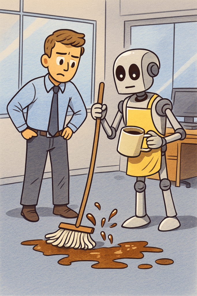 Parodia automatyzacji – robot sprzątający robi bałagan.
