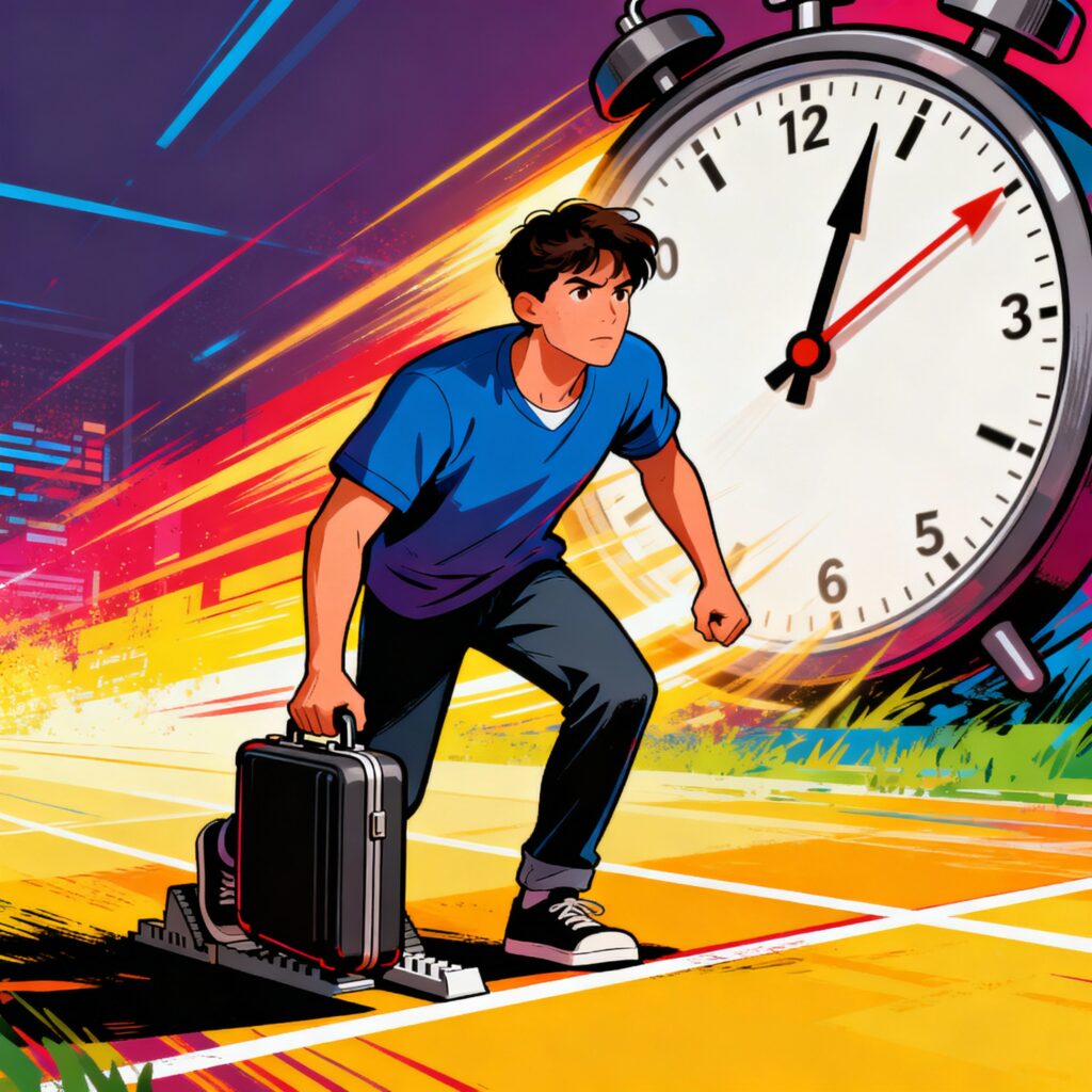 kandydat z walizką startową przed maratonem rekrutacyjnym