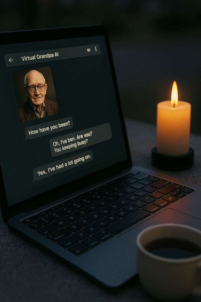 Laptop z chatbotem AI imitującym zmarłego dziadka